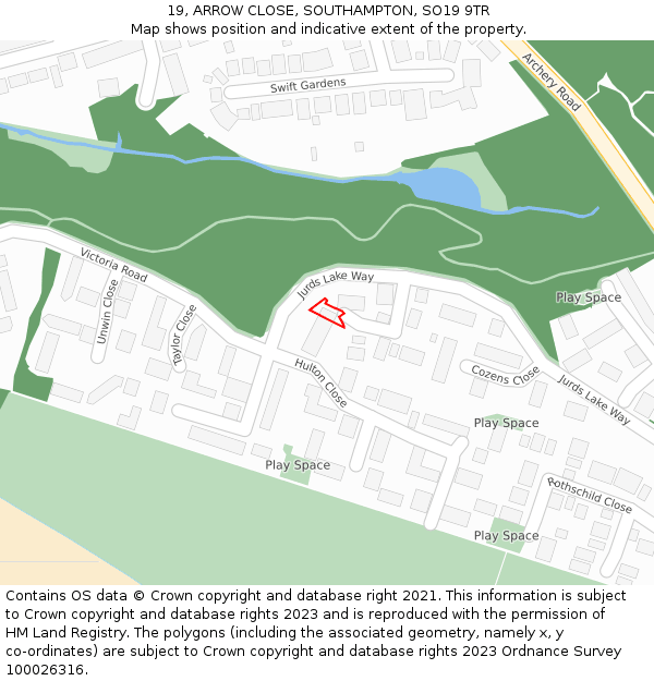 19, ARROW CLOSE, SOUTHAMPTON, SO19 9TR: Location map and indicative extent of plot