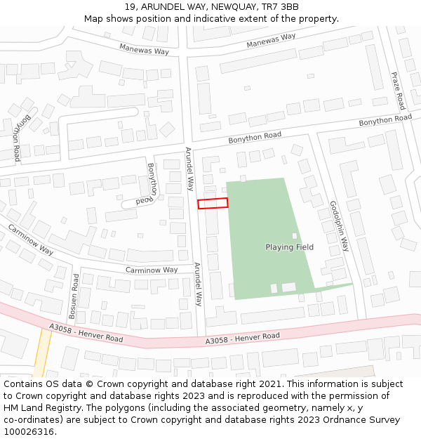 19, ARUNDEL WAY, NEWQUAY, TR7 3BB: Location map and indicative extent of plot