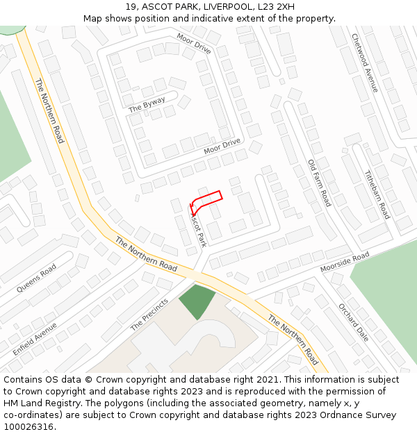 19, ASCOT PARK, LIVERPOOL, L23 2XH: Location map and indicative extent of plot