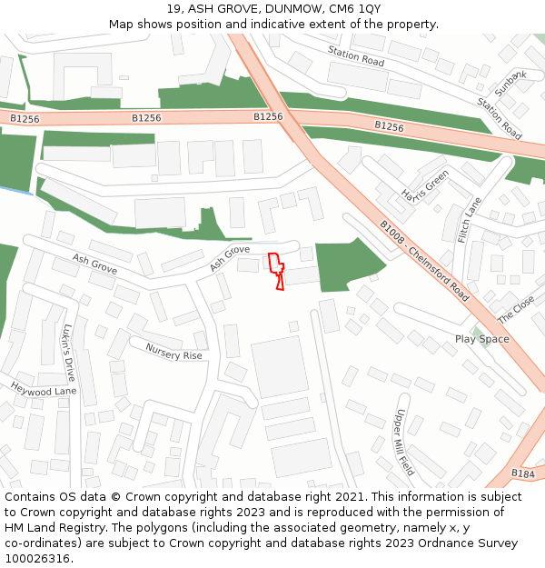 19, ASH GROVE, DUNMOW, CM6 1QY: Location map and indicative extent of plot