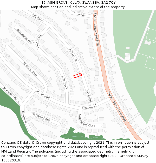 19, ASH GROVE, KILLAY, SWANSEA, SA2 7QY: Location map and indicative extent of plot