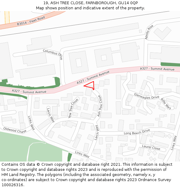 19, ASH TREE CLOSE, FARNBOROUGH, GU14 0QP: Location map and indicative extent of plot