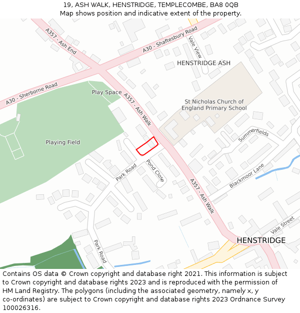 19, ASH WALK, HENSTRIDGE, TEMPLECOMBE, BA8 0QB: Location map and indicative extent of plot