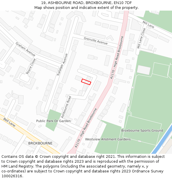 19, ASHBOURNE ROAD, BROXBOURNE, EN10 7DF: Location map and indicative extent of plot