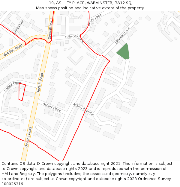 19, ASHLEY PLACE, WARMINSTER, BA12 9QJ: Location map and indicative extent of plot