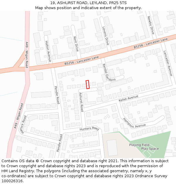 19, ASHURST ROAD, LEYLAND, PR25 5TS: Location map and indicative extent of plot