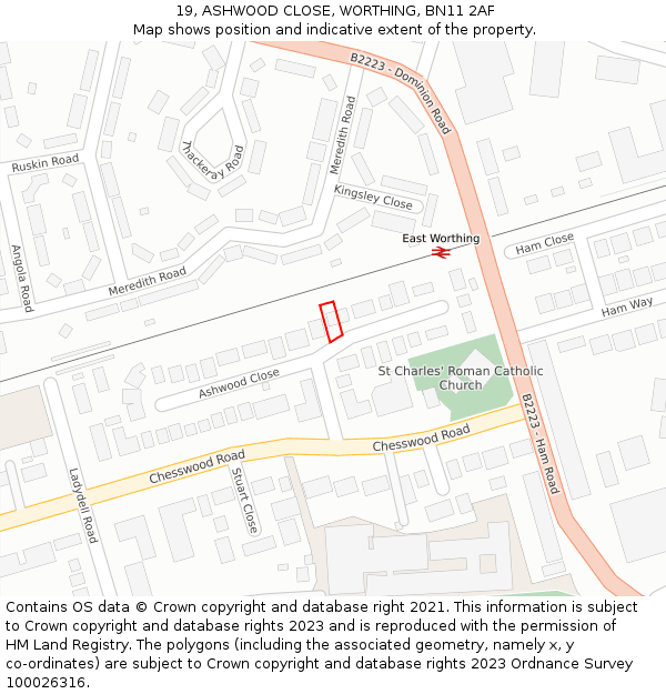 19, ASHWOOD CLOSE, WORTHING, BN11 2AF: Location map and indicative extent of plot