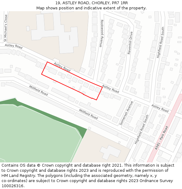 19, ASTLEY ROAD, CHORLEY, PR7 1RR: Location map and indicative extent of plot