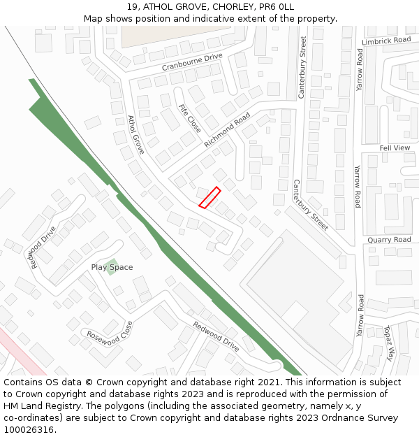 19, ATHOL GROVE, CHORLEY, PR6 0LL: Location map and indicative extent of plot