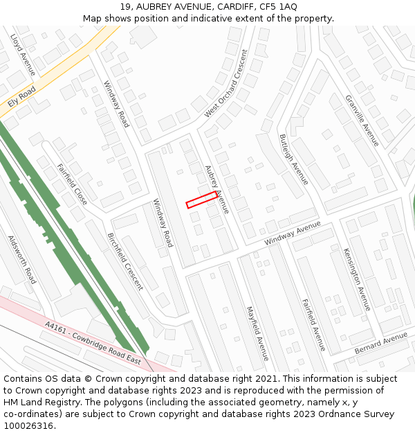 19, AUBREY AVENUE, CARDIFF, CF5 1AQ: Location map and indicative extent of plot