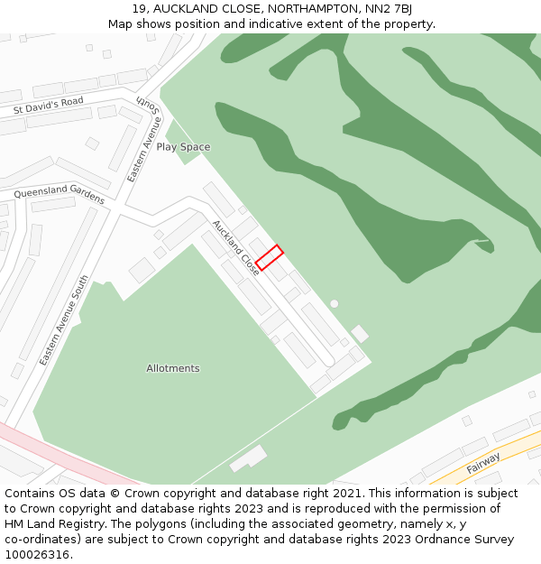 19, AUCKLAND CLOSE, NORTHAMPTON, NN2 7BJ: Location map and indicative extent of plot
