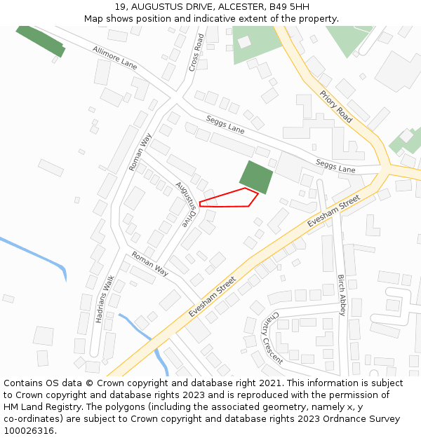 19, AUGUSTUS DRIVE, ALCESTER, B49 5HH: Location map and indicative extent of plot