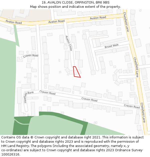 19, AVALON CLOSE, ORPINGTON, BR6 9BS: Location map and indicative extent of plot