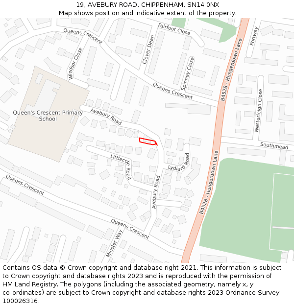 19, AVEBURY ROAD, CHIPPENHAM, SN14 0NX: Location map and indicative extent of plot