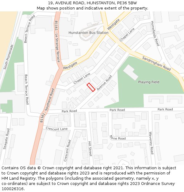 19, AVENUE ROAD, HUNSTANTON, PE36 5BW: Location map and indicative extent of plot