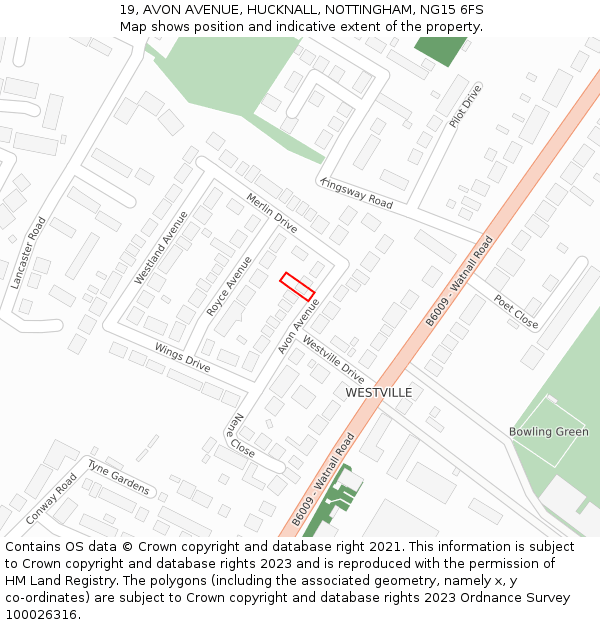 19, AVON AVENUE, HUCKNALL, NOTTINGHAM, NG15 6FS: Location map and indicative extent of plot