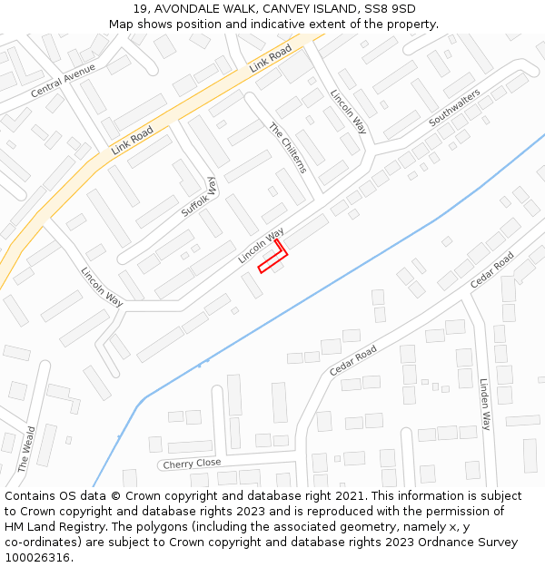 19, AVONDALE WALK, CANVEY ISLAND, SS8 9SD: Location map and indicative extent of plot