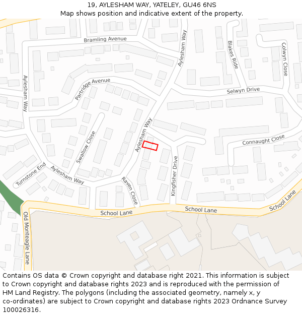 19, AYLESHAM WAY, YATELEY, GU46 6NS: Location map and indicative extent of plot