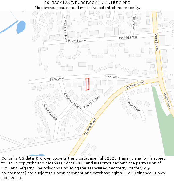 19, BACK LANE, BURSTWICK, HULL, HU12 9EG: Location map and indicative extent of plot