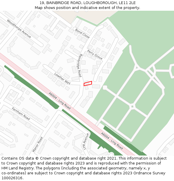 19, BAINBRIDGE ROAD, LOUGHBOROUGH, LE11 2LE: Location map and indicative extent of plot