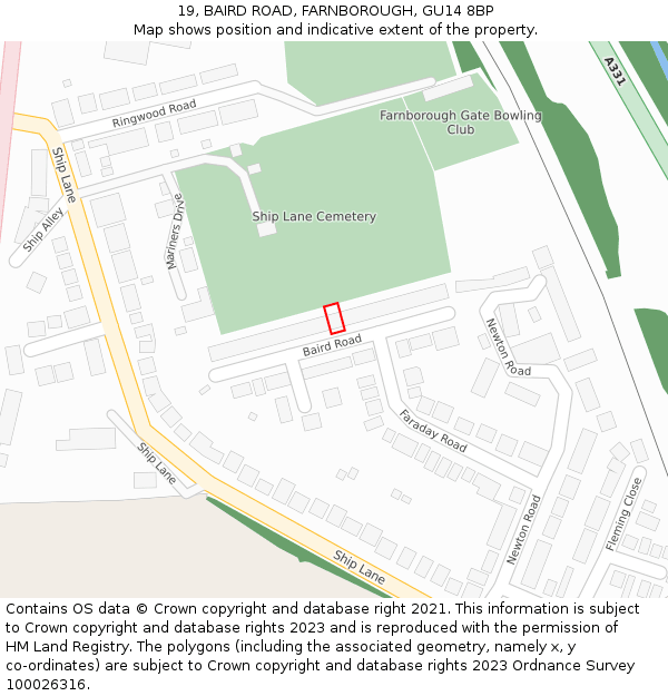 19, BAIRD ROAD, FARNBOROUGH, GU14 8BP: Location map and indicative extent of plot