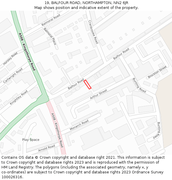 19, BALFOUR ROAD, NORTHAMPTON, NN2 6JR: Location map and indicative extent of plot