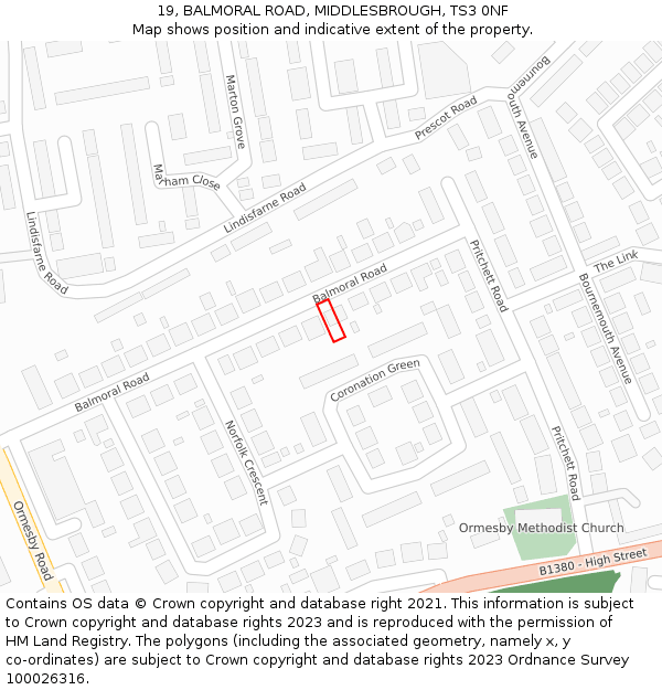 19, BALMORAL ROAD, MIDDLESBROUGH, TS3 0NF: Location map and indicative extent of plot