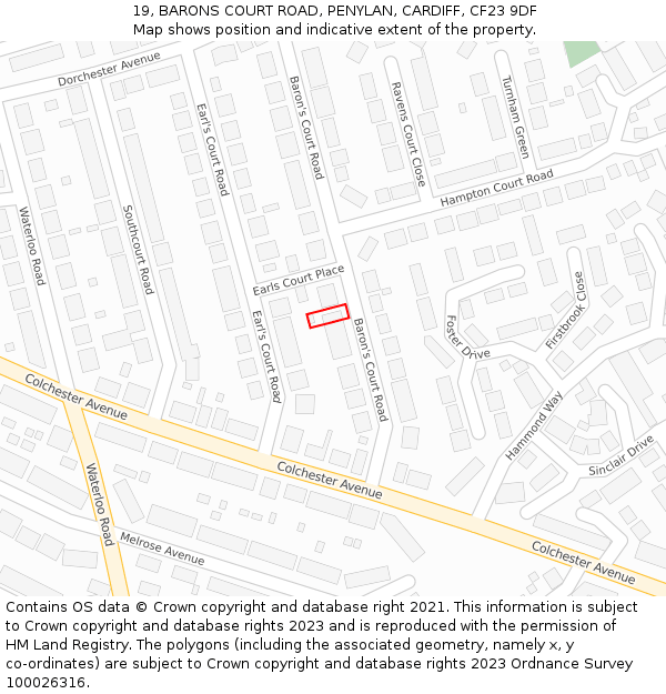 19, BARONS COURT ROAD, PENYLAN, CARDIFF, CF23 9DF: Location map and indicative extent of plot