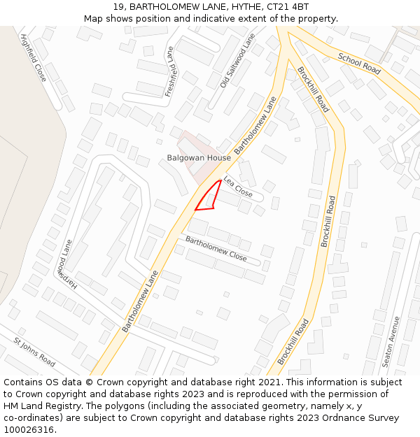 19, BARTHOLOMEW LANE, HYTHE, CT21 4BT: Location map and indicative extent of plot