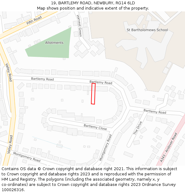 19, BARTLEMY ROAD, NEWBURY, RG14 6LD: Location map and indicative extent of plot