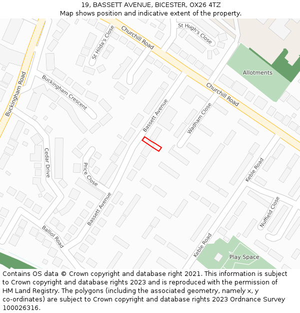 19, BASSETT AVENUE, BICESTER, OX26 4TZ: Location map and indicative extent of plot