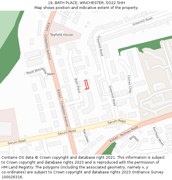 19, BATH PLACE, WINCHESTER, SO22 5HH: Location map and indicative extent of plot