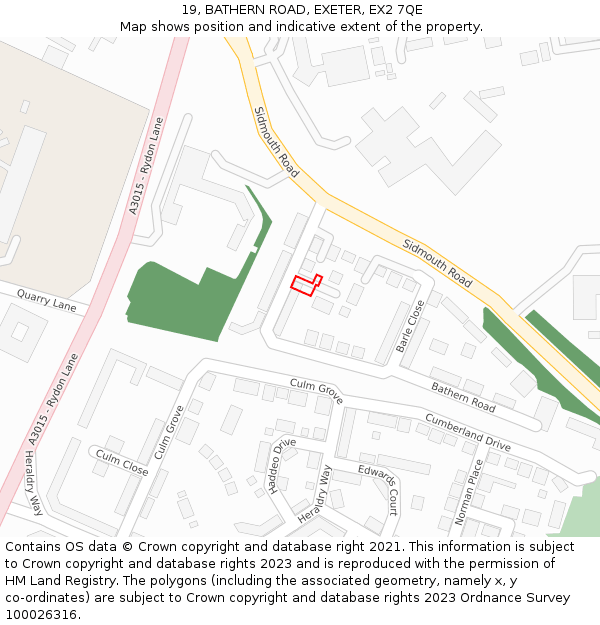19, BATHERN ROAD, EXETER, EX2 7QE: Location map and indicative extent of plot