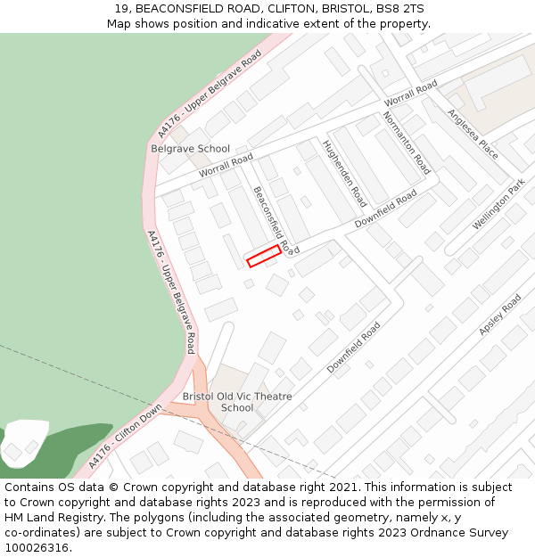 19, BEACONSFIELD ROAD, CLIFTON, BRISTOL, BS8 2TS: Location map and indicative extent of plot