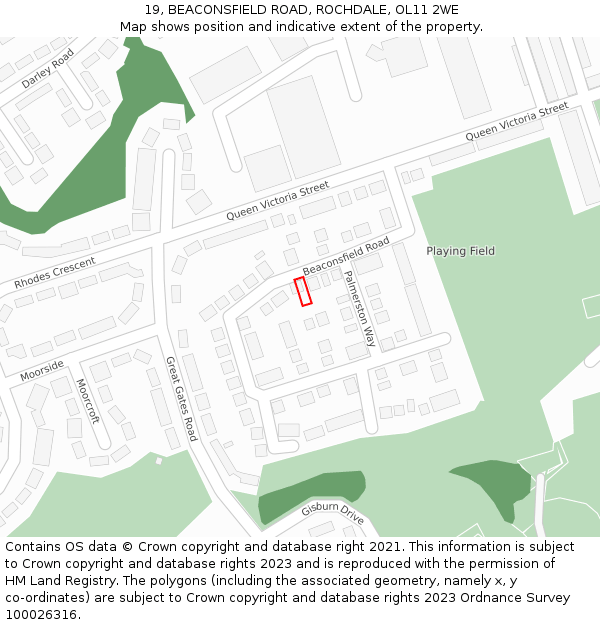 19, BEACONSFIELD ROAD, ROCHDALE, OL11 2WE: Location map and indicative extent of plot