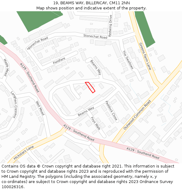 19, BEAMS WAY, BILLERICAY, CM11 2NN: Location map and indicative extent of plot