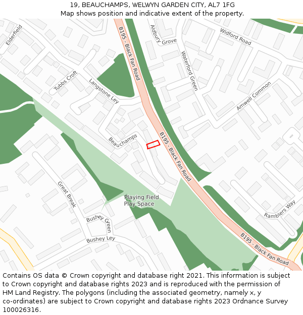 19, BEAUCHAMPS, WELWYN GARDEN CITY, AL7 1FG: Location map and indicative extent of plot