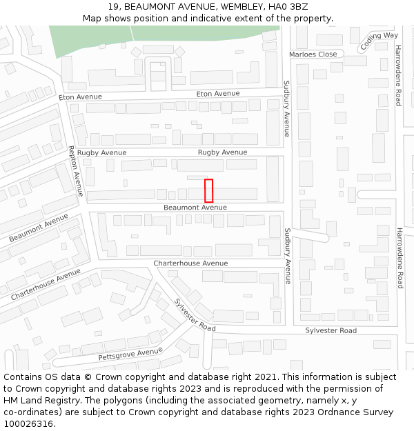 19, BEAUMONT AVENUE, WEMBLEY, HA0 3BZ: Location map and indicative extent of plot
