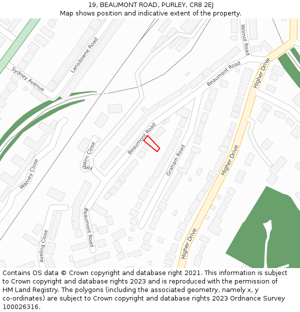 19, BEAUMONT ROAD, PURLEY, CR8 2EJ: Location map and indicative extent of plot