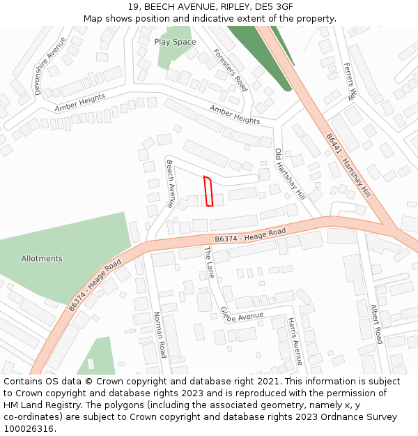 19, BEECH AVENUE, RIPLEY, DE5 3GF: Location map and indicative extent of plot