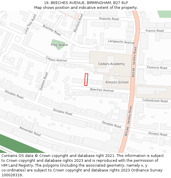 19, BEECHES AVENUE, BIRMINGHAM, B27 6LP: Location map and indicative extent of plot