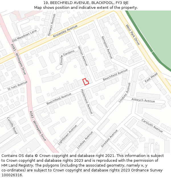 19, BEECHFIELD AVENUE, BLACKPOOL, FY3 9JE: Location map and indicative extent of plot