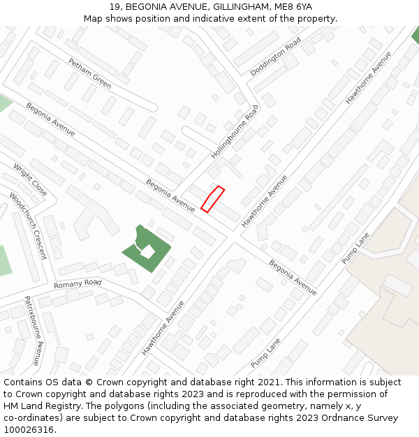 19, BEGONIA AVENUE, GILLINGHAM, ME8 6YA: Location map and indicative extent of plot