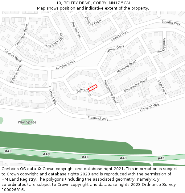 19, BELFRY DRIVE, CORBY, NN17 5GN: Location map and indicative extent of plot