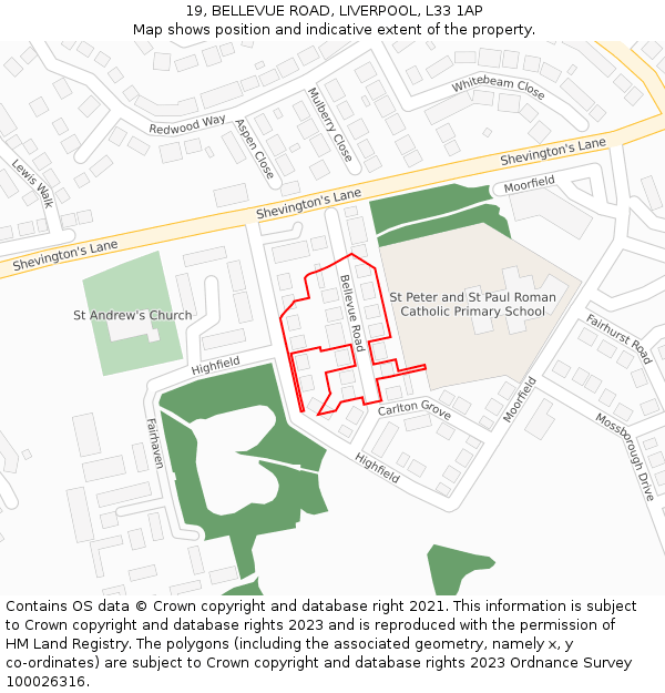 19, BELLEVUE ROAD, LIVERPOOL, L33 1AP: Location map and indicative extent of plot