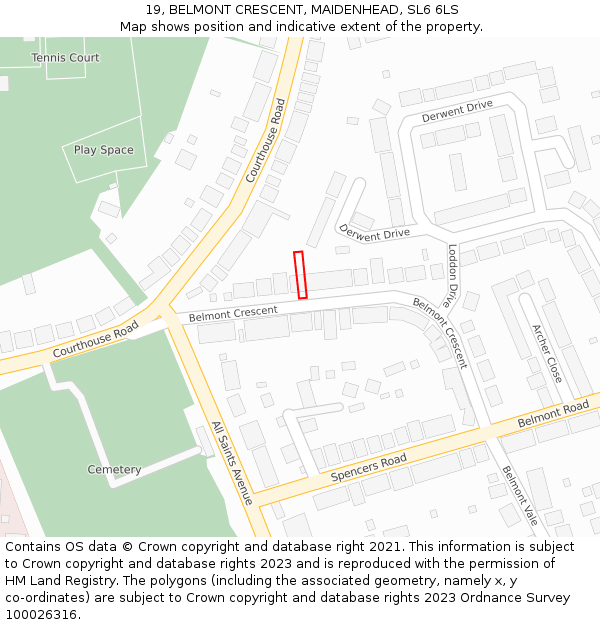 19, BELMONT CRESCENT, MAIDENHEAD, SL6 6LS: Location map and indicative extent of plot