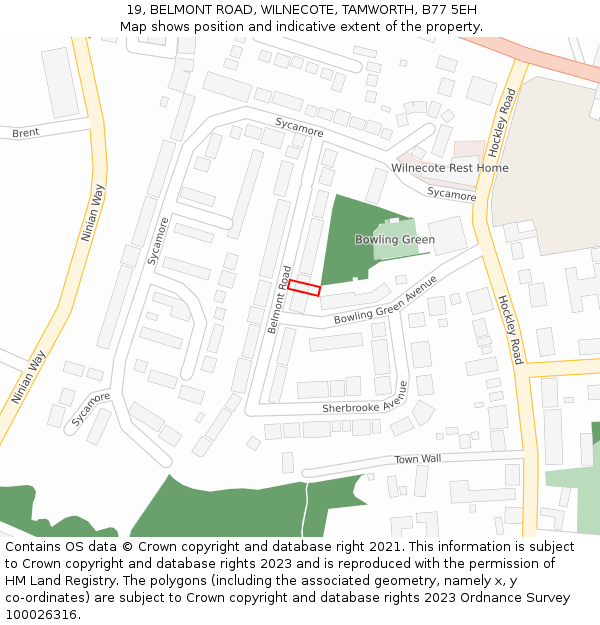 19, BELMONT ROAD, WILNECOTE, TAMWORTH, B77 5EH: Location map and indicative extent of plot