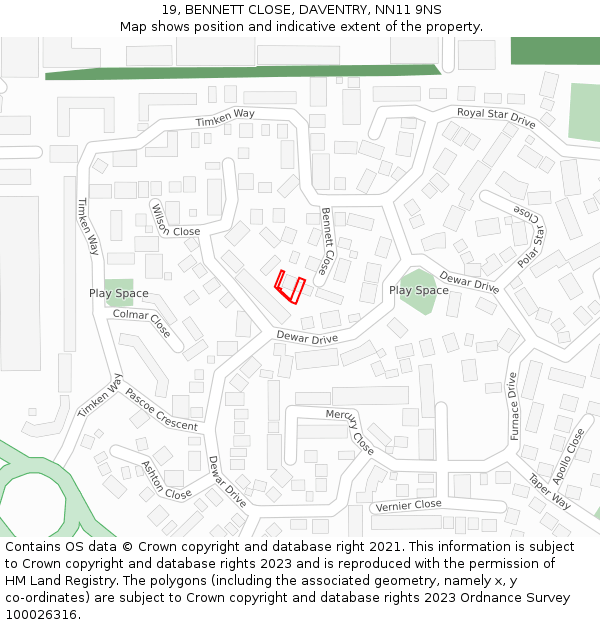 19, BENNETT CLOSE, DAVENTRY, NN11 9NS: Location map and indicative extent of plot