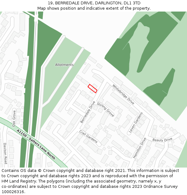 19, BERRIEDALE DRIVE, DARLINGTON, DL1 3TD: Location map and indicative extent of plot