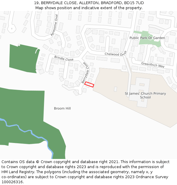 19, BERRYDALE CLOSE, ALLERTON, BRADFORD, BD15 7UD: Location map and indicative extent of plot